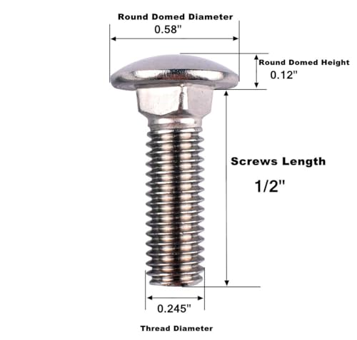 1/4-20 x 1/2" Carriage Bolts Screws, 18-8 Stainless Steel 304, Round Head, Square Neck, UNC Fully Machine Coarse Threaded,20Pcs - size: 1/4-20 x 1/2" (20 PCS)