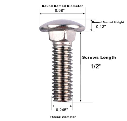 1/4-20 x 1/2" Carriage Bolts Screws, 18-8 Stainless Steel 304, Round Head, Square Neck, UNC Fully Machine Coarse Threaded,20Pcs - size: 1/4-20 x 1/2" (20 PCS)