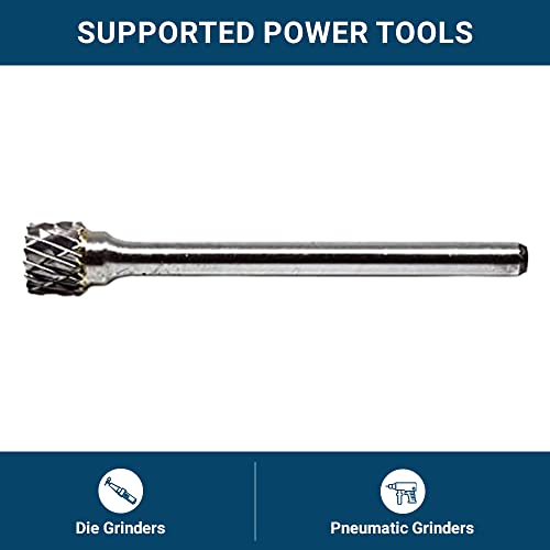 Benchmark Abrasives 1/8 Inch Cylinder Shape Double Cut Tungsten Carbide Die Grinder Bits Metal Deburring Tool Rotary Burr, 1/8 Inch Shaft, Engraving Tool for Woodworking Shaping Carving (SB - 51) - style: SB-51