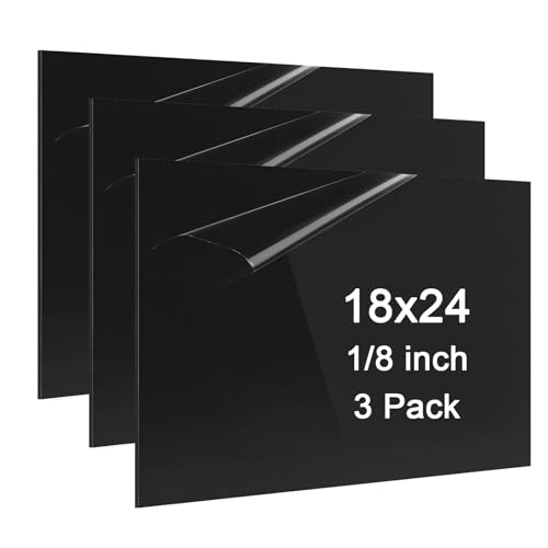 ABS Plastic Sheet 1/8 Inch Thick - 3PACK 18" x 24" Black Rigid ABS Board Impact Resistant Heat Moldable ABS Plastic Panel for Industrial DIY Projects, Home Decor, Handicrafts - (Frosted & Smooth) - size: 18x24x1/8 inch