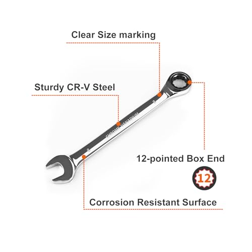 Egofine 7mm Wrench and 8mm Ratchet wrench, Metric Ratcheting Wrench Set, Industrial Grade Gear Spanner with 12 Point Box End, 72-Teeth Ratchet, Chrome Vanadium Steel - size: 7+8mm