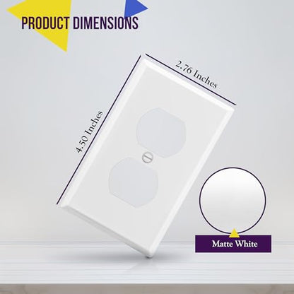 ENERLITES Duplex Receptacle Outlet Metal Wall Plate, 1-Gang, White Matte - color: White Matte, size: Standard Size