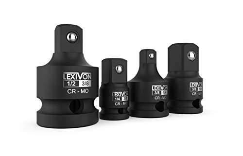 LEXIVON Impact Socket Adapter and Reducer 4-Piece Set | 1/4" - 3/8" - 1/2" Impact Driver Conversions, Chrome Molybdenum alloy steel (LX-112) - style: 4-Piece Set, 1/4"-3/8"-1/2" Adapters