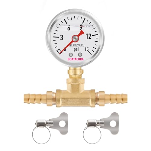 0-15psi Glycerin Filled Fuel Pressure Gauge Kit, 1-1/2" Dial Size, 304 Stainless Steel Case, 5/16" Fuel Line Fuel Pressure T-Fitting Adapter, Lower Mount, with High Accuracy… - size: 0-15psi, style: Lower Mount(T-Fitting Adapter)