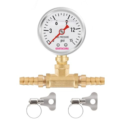 0-15psi Glycerin Filled Fuel Pressure Gauge Kit, 1-1/2" Dial Size, 304 Stainless Steel Case, 5/16" Fuel Line Fuel Pressure T-Fitting Adapter, Lower Mount, with High Accuracy… - size: 0-15psi, style: Lower Mount(T-Fitting Adapter)