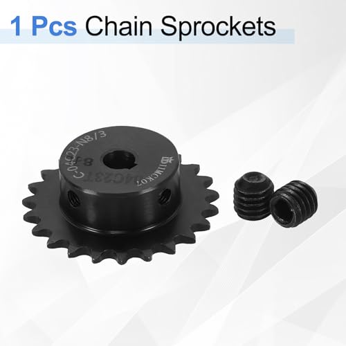 uxcell #25 Chain Roller Sprocket 8mm Bore 49.5mm OD, 23 Tooth C45 Carbon Steel ANSI #25 Roller Sprocket Round Hole with 3x1.4mm Keyway & Set Screws for ISO 04C Chain, Black - size: 8mm Bore 49.5mm OD, 23 Tooth, 3x1.4mm Keyway