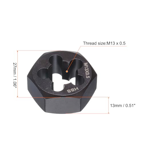 HARFINGTON Hex Threading Die M13 x 0.5 Metric Thread Right Hand High Speed Steel Rethreading Fixed Die Screw Cutting Tapping Repair Tool - size: M13 x 0.5
