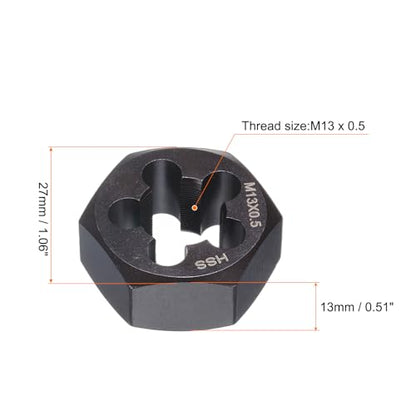 HARFINGTON Hex Threading Die M13 x 0.5 Metric Thread Right Hand High Speed Steel Rethreading Fixed Die Screw Cutting Tapping Repair Tool - size: M13 x 0.5