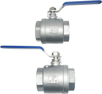 316 Stainless Steel 1/8"~3" Full Port Ball Valve with Blue Vinyl Handle, NPT Female x Female Thread,1000 WOG (2PCS 2") - size: 2 Inch (2 PC)