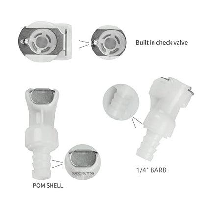1/4" Male Female Plastic Quick Connector Shut-Off Hose Barb Fittings - size: 1/4 Inch
