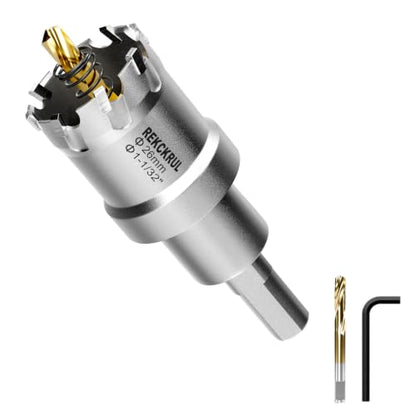 1-1/32" (26mm) TCT Carbide Hole Saw Kit for Metal - Heavy Duty Hole Cutter Drill Bits Set with 2 Titanium/Step Pilot Drill Bits & L-Wrench, Cuts Stainless Steel, Iron, Aluminum, Wood, Plastic - size: 26mm | 1-1/32 Inch