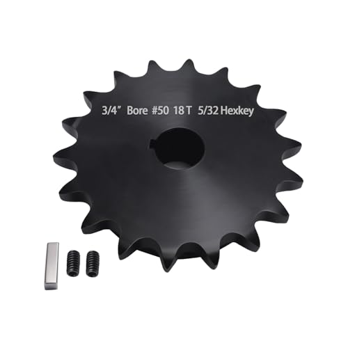 #50 Roller Chain Sprocket 18 Tooth 3/4" Bore (3/16" Keyway) Black Oxide with 2 Set Screws & Key Included for Conveyor Farm Equipment Packaging Industrial Heavy Duty Drive, Hardened Steel 50BS18-3/4 - size: 3/4 inch, style: 18tooth