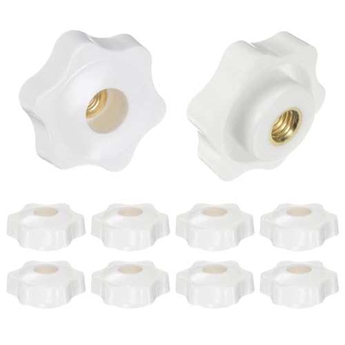 HARFINGTON 10pcs Star Knobs M8 Female Thread 38mm Head Plastic Through Hole Brass Screw-in Clamping Handles Threaded Hand Knobs, White - color: White, size: M8 x 38mm