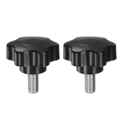 HARFINGTON 2pcs Star Knobs M10 x 20mm 304 Stainless Steel Threaded Stud 46mm Plastic 6-Star Head Hand Tightening Thumb Screw Clamping Jig Knob Handle, Black - size: M10 x 20mm x 46mm