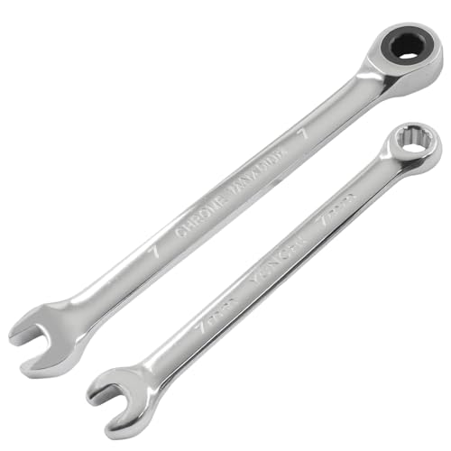 7mm Ratcheting Wrench 2 Pcs 72-Tooth 12-Point Chrome Plated - size: 7mm