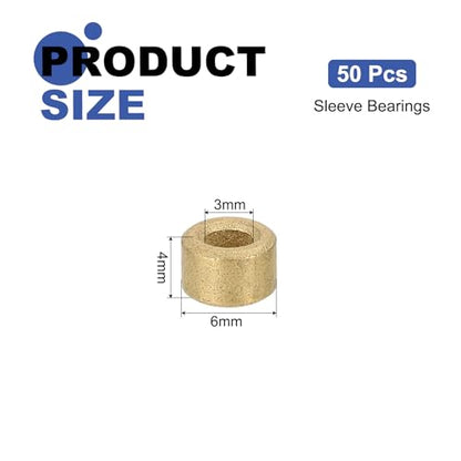 uxcell 50Pcs Sleeve Bearings, 3mm Bore x 6mm OD x 4mm Length, Self-Lubricating Sintered Bronze Bushings - size: 3mm Bore x 6mm OD x 4mm Length