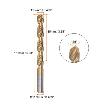 HARFINGTON Twist Drill Bit 11.9mm Titanium Coated (HSS-E) M42 High Speed Steel 8% Cobalt Straight Shank for Stainless Steel Aluminum Alloy Metal - size: 11.9mm