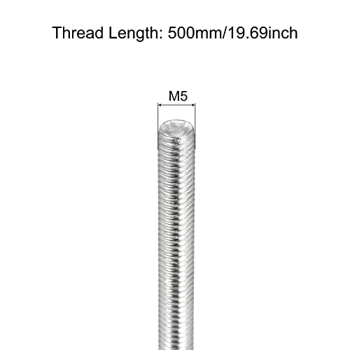 MECCANIXITY Fully Threaded Rod M5 x 500mm 0.8mm Thread Pitch 304 Stainless Steel Right Hand Threaded Rods Bar Studs 6 Pack - size: M5 x 500mm