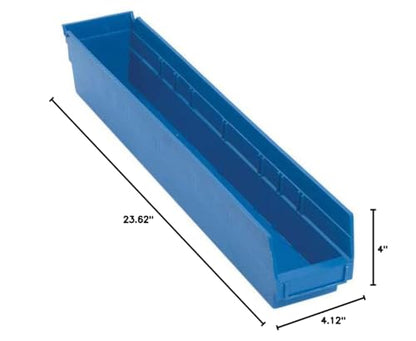 Quantum Storage Systems QSB105BL 16-Pack 4" Hanging Plastic Shelf Bin Storage Containers, 23-5/8" x 4-1/8" x 4" , Blue