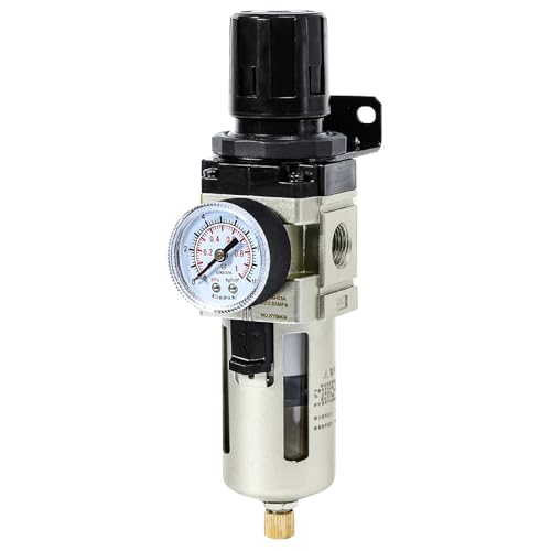 SNS Compressed Air Filter Regulator Piggyback Combo 3/8''NPT- Poly Bowl with Metal Guard, Semi-auto Drain, Bracket, Gauge AW3000-N03A - color: AW, size: 3000-N03