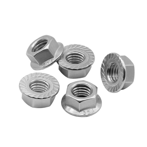 Beduan 50PCS 1/4"-20 Serrated Flange Hex Lock Nuts Bright Finish - size: 1/4"-20