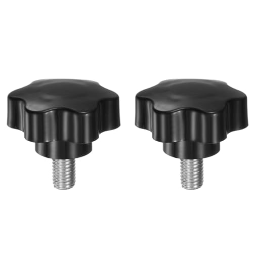 HARFINGTON 2pcs Star Knobs M10 x 16mm 304 Stainless Steel Threaded Stud 46mm Plastic 6-Star Head Hand Tightening Thumb Screw Clamping Jig Knob Handle, Black - size: M10 x 16mm x 46mm