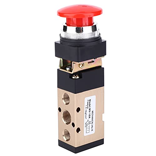 MV-10A Pneumatic Mechanical Valve 2 Position 5 Way Spring Return Push Button 1/4In PT Reversing Valve Spring Compressor Momentary Air Push Button Pneumatic Control Mechanical