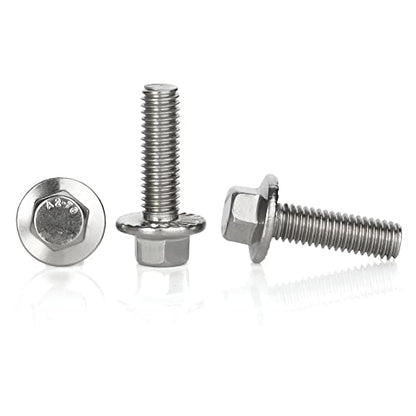 M6-1.0 x 35mm Flanged Hex Head Bolts Flange Hexagon Screws, Stainless Steel 18-8 (304), Plain Finish, 25 PCS - size: M6 x 35mm