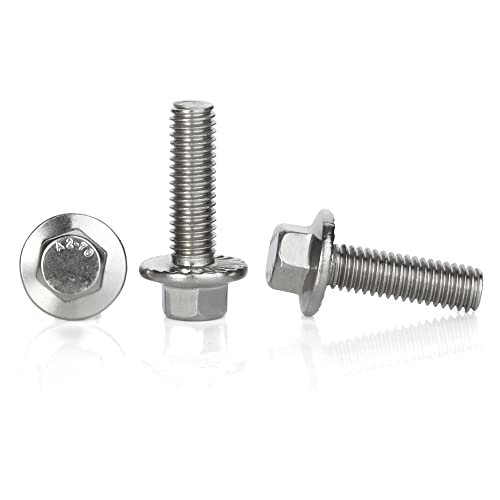 M6-1.0 x 16mm Flanged Hex Head Bolts Flange Hexagon Screws, Stainless Steel 18-8 (304), Plain Finish, 25 PCS - size: M6 x 16mm