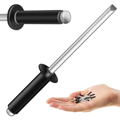 Mywish (400Pcs) 1/8" x 1/4" Black Blind Pop Rivets Aluminum Grip and Steel Mandrel Blind Rivets, Open End 1/8 Rivets for Metal - size: 1/8" x 1/4"