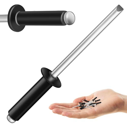 Mywish (400Pcs) 1/8" x 1/4" Black Blind Pop Rivets Aluminum Grip and Steel Mandrel Blind Rivets, Open End 1/8 Rivets for Metal - size: 1/8" x 1/4"