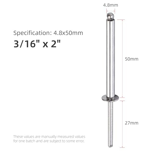 30Pcs Stainless Steel Extra Long Pop Rivets - Heavy Duty, 3/16"x2" - size: 3/16"x2"