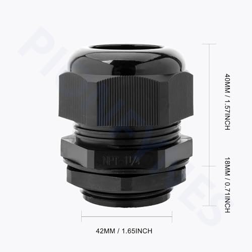 2PCS 1-1/4'' NPT Cable Gland Waterproof Adjustable 18.5-25mm/0.73-0.98inch Nylon Cable Glands Joints with Gaskets (1-1/4", 2PCS) - size: 1-1/4'' NPT 2pcs
