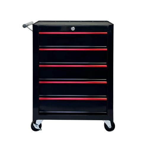 Rolling Metal Tool Chest with 5 Drawers, 20" 5-Drawer Tool Chest Cabinet with Ball Bearing Drawer Slides, Steel Tool Storage Box Organizer -Black - color: Red and Black-5