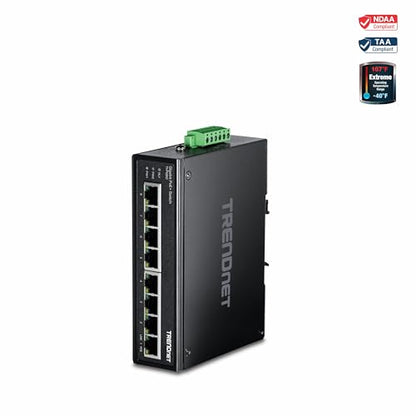 TRENDnet 8-Port Industrial Gigabit PoE+ DIN-Rail Switch, TI-PG80 - style: 8 Port Switch