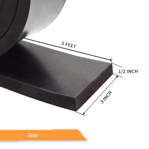 Neoprene Rubber Strips 1/2(.500)" Thick X 3" Wide X 5' Long, Solid Rubber Rolls Use for Gaskets DIY Material, Supports, Leveling, Sealing, Bumpers, Protection, Abrasion, Flooring - size: 3" x 5', style: .500" thick(No Adhesive）
