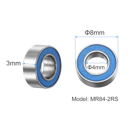 uxcell 10pcs MR84-2RS Miniature Deep Groove Ball Bearings 4x8x3mm Rubber Sealed Bearings for TRX4 1/10 RC Cars Trucks, 3D Printer, P6 (ABEC 3) - color: Blue, size: 4x8x3mm