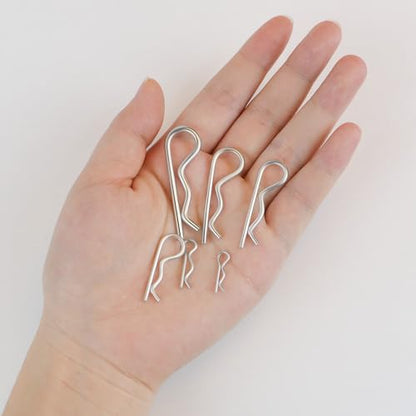 100 Pcs Cotter Pin R Pins Carbon Steel R Clips Zinc Plated Hitch Pins Spring Fastener Assortment Kit Retaining Pin Hair Pin Hairpin Clip 6 Size Heavy Duty R Pin Used for Hitch Pin Lock System (Silver)
