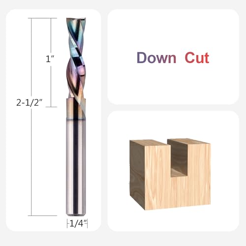 SpeTool 1/4 Inch Shank Downcut Spiral Router Bit 1/4 Inch Cutting Diameter 1 inch Cutting Length with Extra Long Life Coating CNC Router Bits End Mill for Woodwork Mortise Slot - size: 1/4" Dia - 1" CL -1/4" Shank, style: DOWN CUT