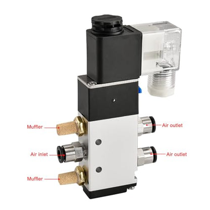 Heschen Electric Pneumatic Air Control Valve, Solenoid Control Valve 4V210-06 220VAC PT1/8 5 Way 2 Position Single Coil Electric Driven CE with Fittings and Muffler