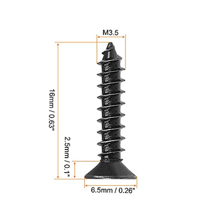 uxcell M3.5 x 16mm Wood Screws Phillips Flat Head Carbon Steel Self Tapping Screws Black 200pcs - size: M3.5 x 16mm