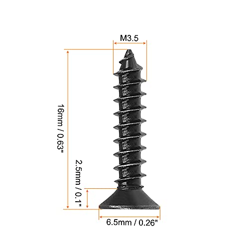 uxcell M3.5 x 16mm Wood Screws Phillips Flat Head Carbon Steel Self Tapping Screws Black 200pcs - size: M3.5 x 16mm