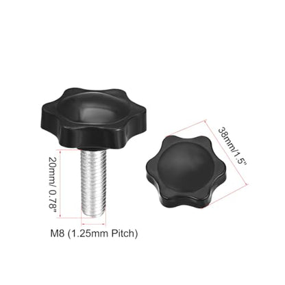 uxcell Clamping Screw Knob, 38mm Dia Plum Hex Shaped Grips Star Knob M8 x 20mm Male Thread, 2pcs - size: M8x20mm