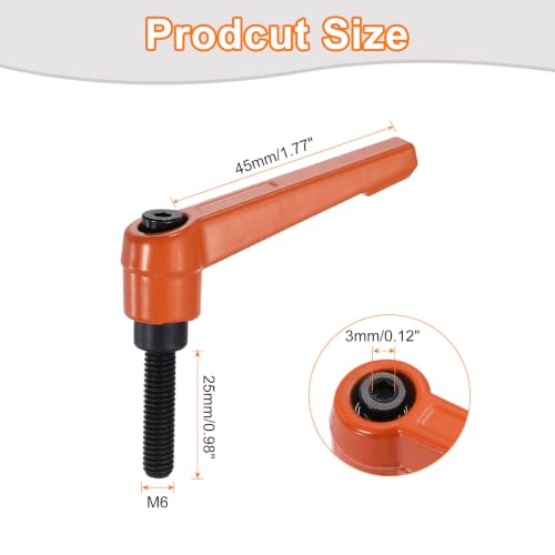 uxcell Clamping Lever Handles for Lathe, M6x25mm Male Thread Orange - size: M6x25mm