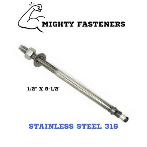 MIGHTY FASTENERS 316 SS Wedge Anchors 1/2"-13 x 8-1/2", 10 Pack - size: 1/2"-13 X 8-1/2"