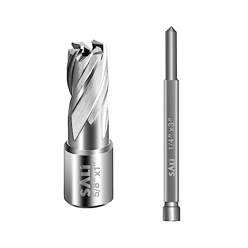SALI Annular Cutter Diameter 5/8 Inch with Weldon Shank 3/4"(with 2 Flats) Cutting Depth 1" Mag Drill Bit for Magnetic Drill Press HSS Fully Ground Drill with One 1/4"*3" Pilot Pin - size: 5/8"*1"