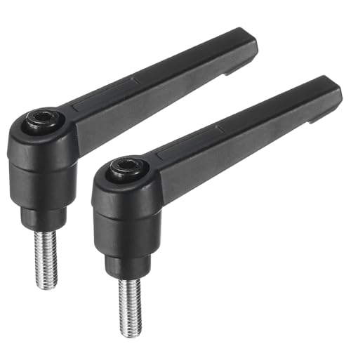 uxcell 2pcs Adjustable Clamping Lever Handle M5 x 15mm Metric 304 Stainless Steel Male Threaded Stud Hand Knobs Push Button Ratchet Rotating Screw Handles Bolts with Locking Lever Black - size: M5 x 15mm
