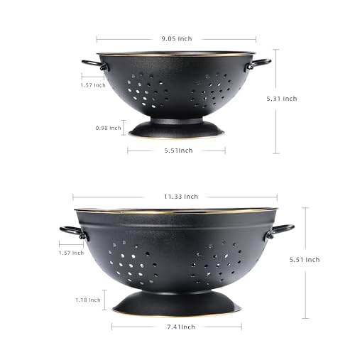 Metal Colander Set of 2, Strainer Basket with Handles perfect for Spaghetti, Pasta, Berry, Vegetable, Fruit, Solid Base Powder Coated Self-draining Kitchen Colander Bowel, 3.5 & 5 Qt, Matte Black - color: M-BLACK