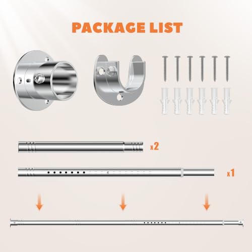 Metal Closet Rod 1.3" Heavy Duty Adjustable Hanging Rod 17-51 Inch - color: Silver, size: 17-51 IN