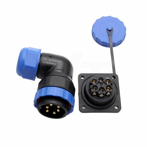 TY28 6 Pin 25A Female Male Connector, Panel Mount Socket and Angled 90°Wire Plug, Screw Connection Solder-Free Quick-Disconnect for Waterproof Outdoor Electrical Power - color: Screw Mount+ 90-degree Plug, size: 6 Pin 25A